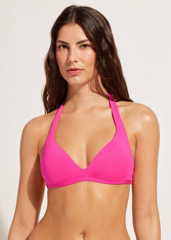 Arriba De Bikini Calzedonia Soft Acolchado Triangle Indonesia Mujer Rosas | CL1966LH