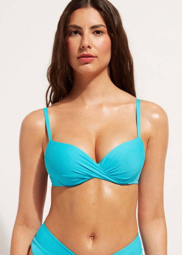 Arriba De Bikini Calzedonia Soft Graduated Super Acolchado Push-up Indonesia Mujer Turquesa | CL1960DN