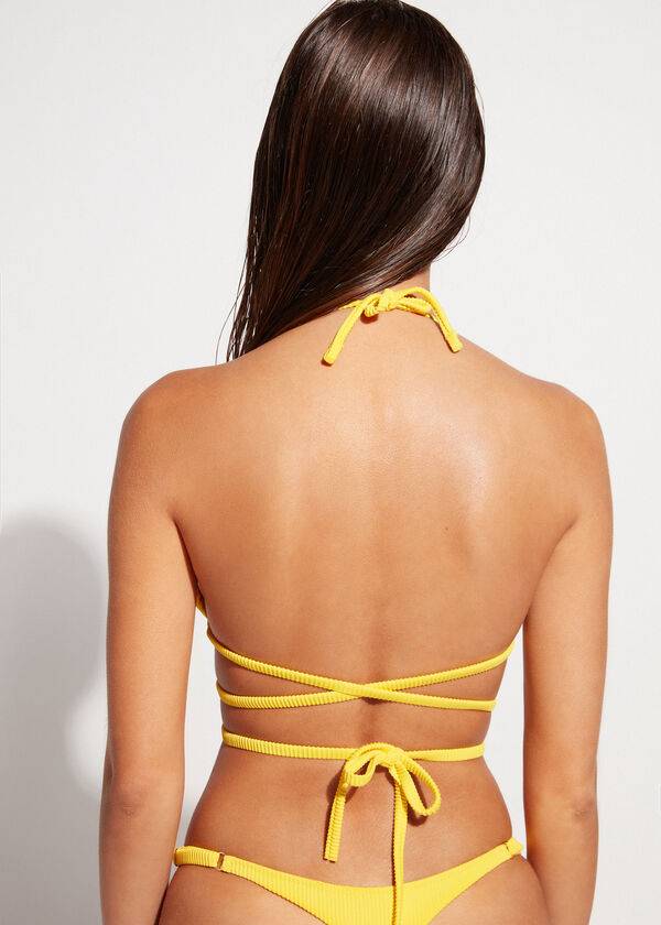 Arriba De Bikini Calzedonia Triangle Chanclas String New York Mujer Amarillo | CL2021CE