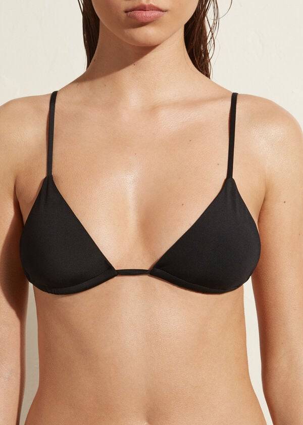 Arriba De Bikini Calzedonia Triangle String Indonesia Eco rosa Mujer Negras | CL2041HK