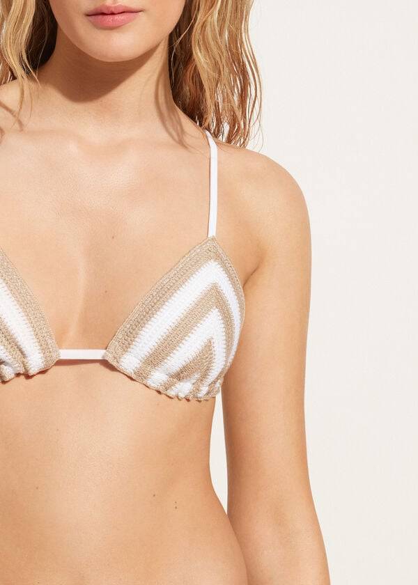 Arriba De Bikini Calzedonia Triangle String Mumbai Mujer Blancas Beige | CL2054EX