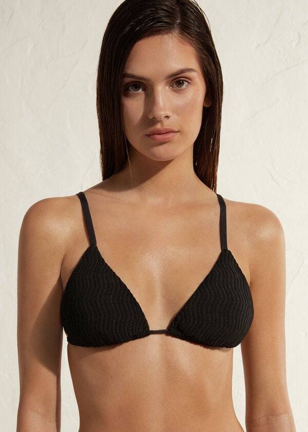 Arriba De Bikini Calzedonia Triangle String Mykonos Mujer Negras | CL2055RW