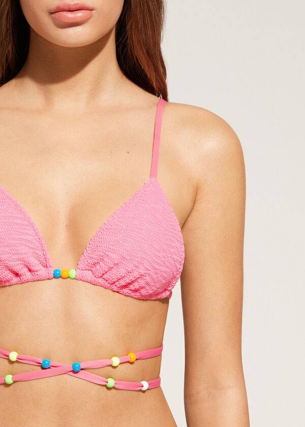 Arriba De Bikini Calzedonia Triangle String Tie San Diego Mujer Rosas | CL2062AP