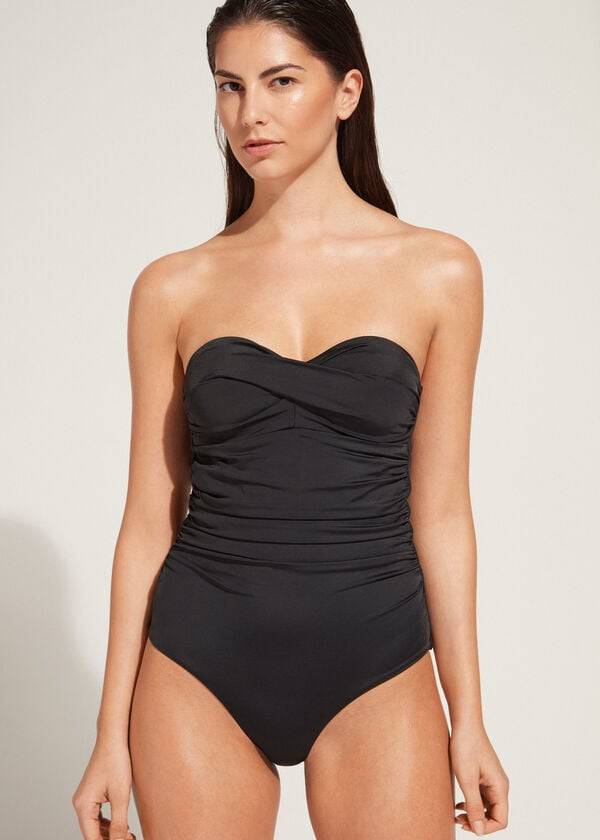 Bañadores Calzedonia Acolchado One-Piece Roma Mujer Negras | CL2185RW