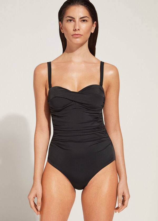 Bañadores Calzedonia Acolchado One-Piece Roma Mujer Negras | CL2185RW