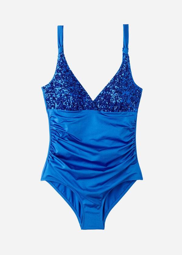 Bañadores Calzedonia Acolchado One-Piece Shaping-Effect Cannes Mujer Azules | CL2189IS