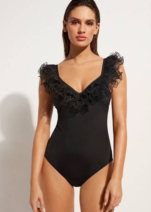 Bañadores Calzedonia Lightly Acolchado One Piece Singapore Mujer Negras | CL2153BC