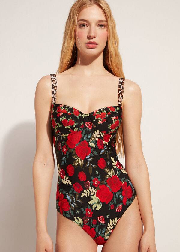 Bañadores Calzedonia One Piece Reversible Lightly Acolchado Nizza Mujer Rosas | CL2170GL