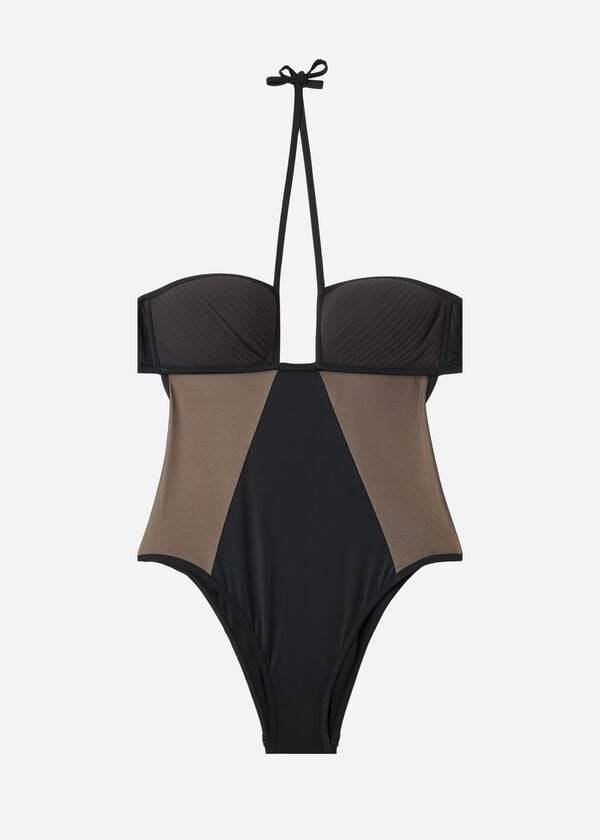 Bañadores Calzedonia One Piece Tulle Insert Tokyo Mujer Negras | CL2171HK