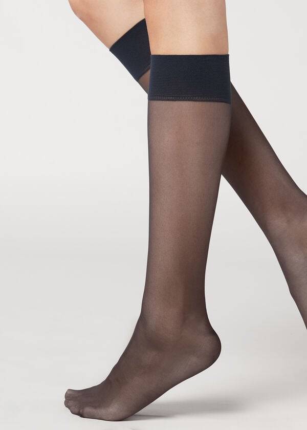 Calcetines Calzedonia 20 Denier Comodidad Cuff Knee-Highs Long Mujer Azules | CL2224JJ