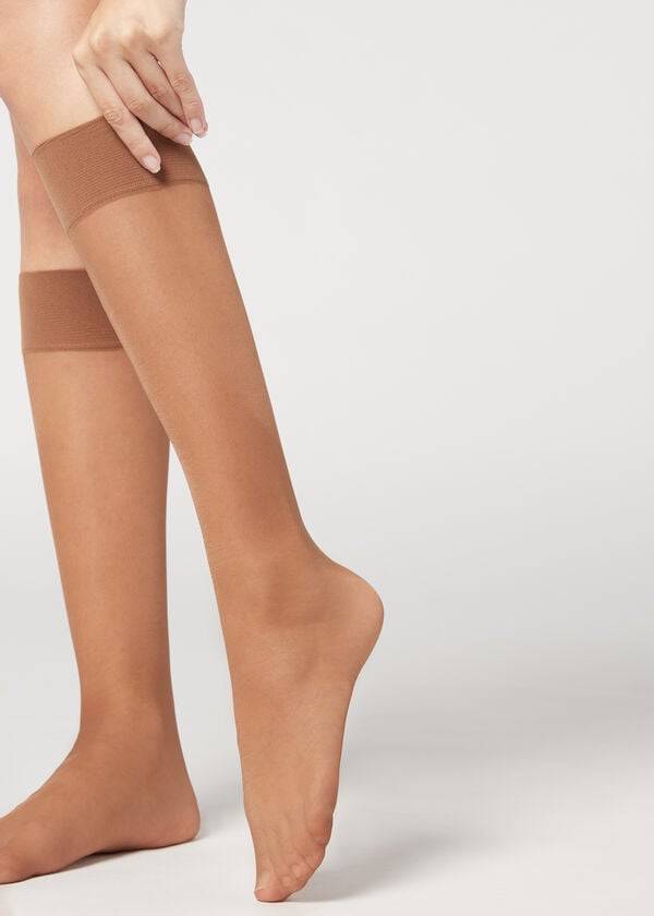 Calcetines Calzedonia 20 Denier Comodidad Cuff Knee-Highs Sheer Mujer Cafe | CL2299FM