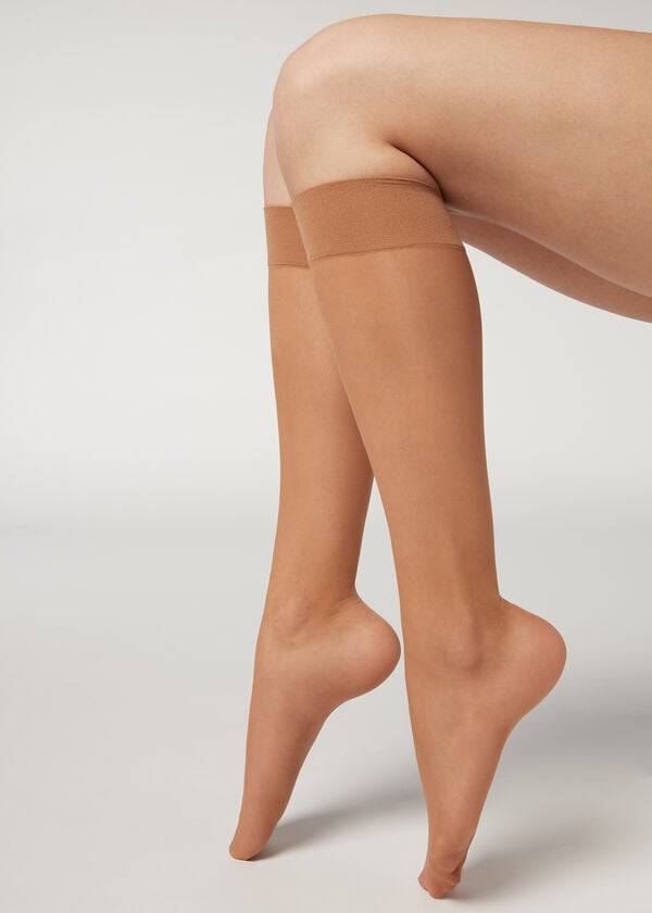 Calcetines Calzedonia 20 Denier Comodidad Cuff Knee-Highs Sheer Sexy Mujer Marrones | CL2304LH
