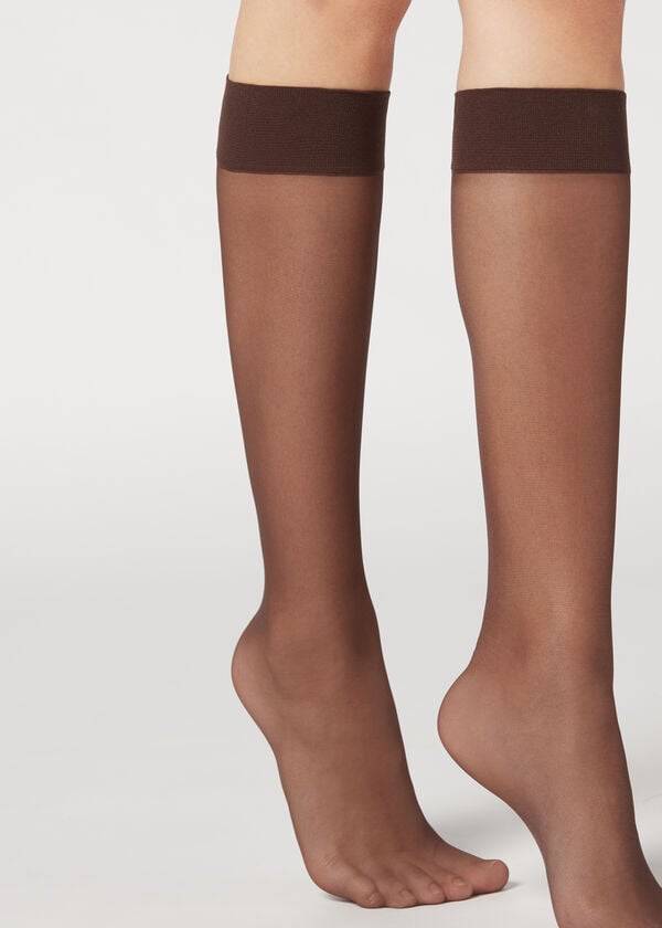 Calcetines Calzedonia 20 Denier Comodidad Cuff Knee-Highs Sheer Sexy Mujer Cafe | CL2305ZG