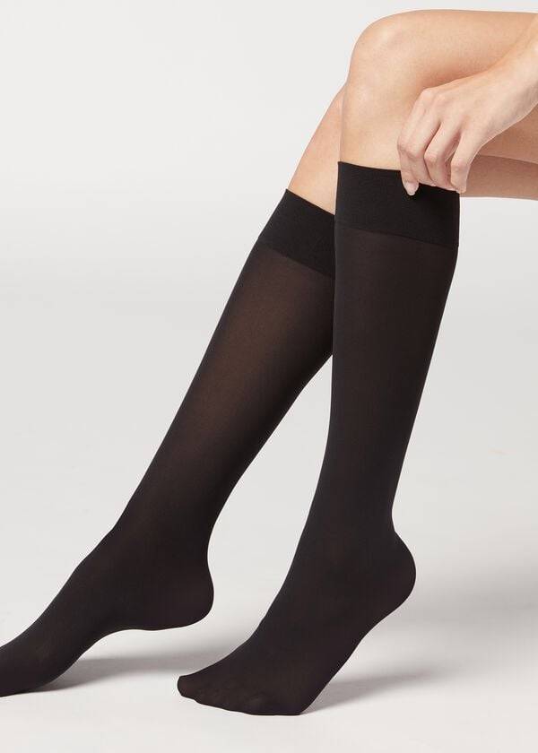 Calcetines Calzedonia 30 Denier Semi Opaque Microfiber Knee-Highs Long Mujer Negras | CL2235WY