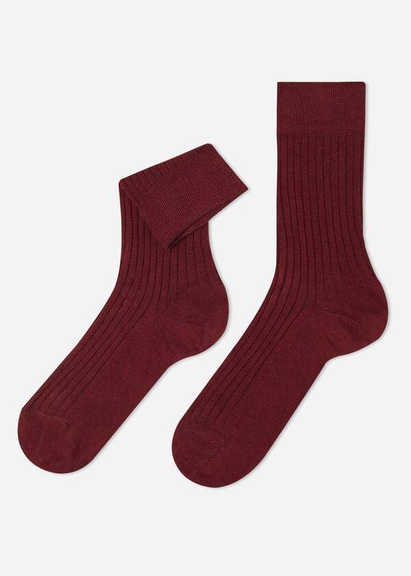 Calcetines Calzedonia Acanalado Cashmere Corta Crew Hombre Burdeos | CL2848RW