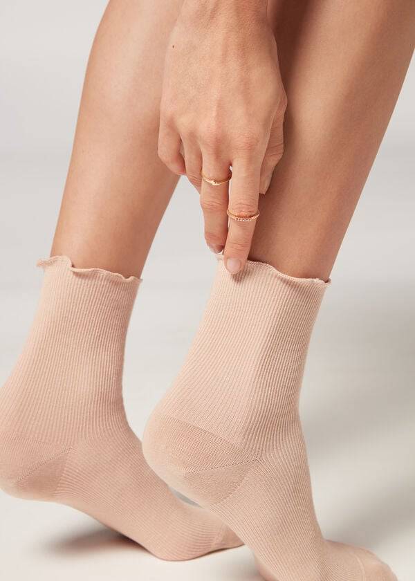 Calcetines Calzedonia Acanalado Corta Mujer Kaki | CL2485VD