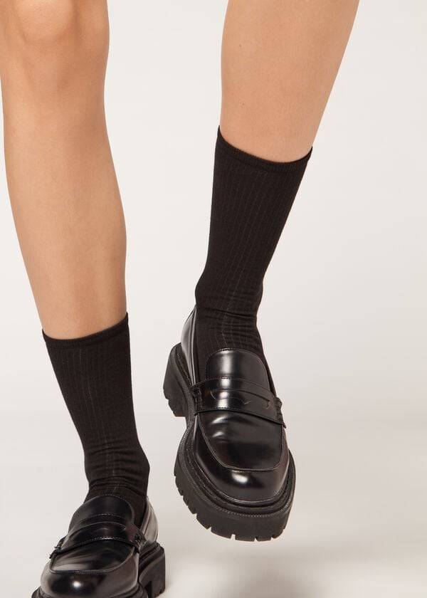 Calcetines Calzedonia Acanalado Corta Mujer Negras | CL2486CE