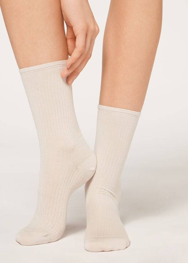 Calcetines Calzedonia Acanalado Corta Mujer Beige | CL2487XF