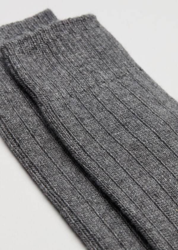 Calcetines Calzedonia Acanalado Crew with Lana and Cashmere Hombre Gris | CL2820TV