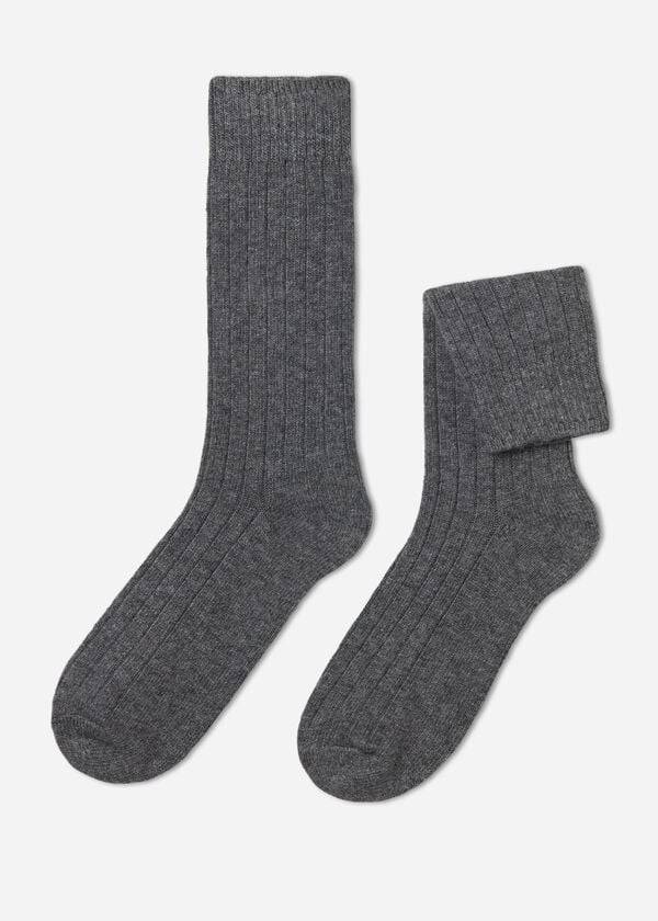 Calcetines Calzedonia Acanalado Crew with Lana and Cashmere Hombre Gris | CL2820TV