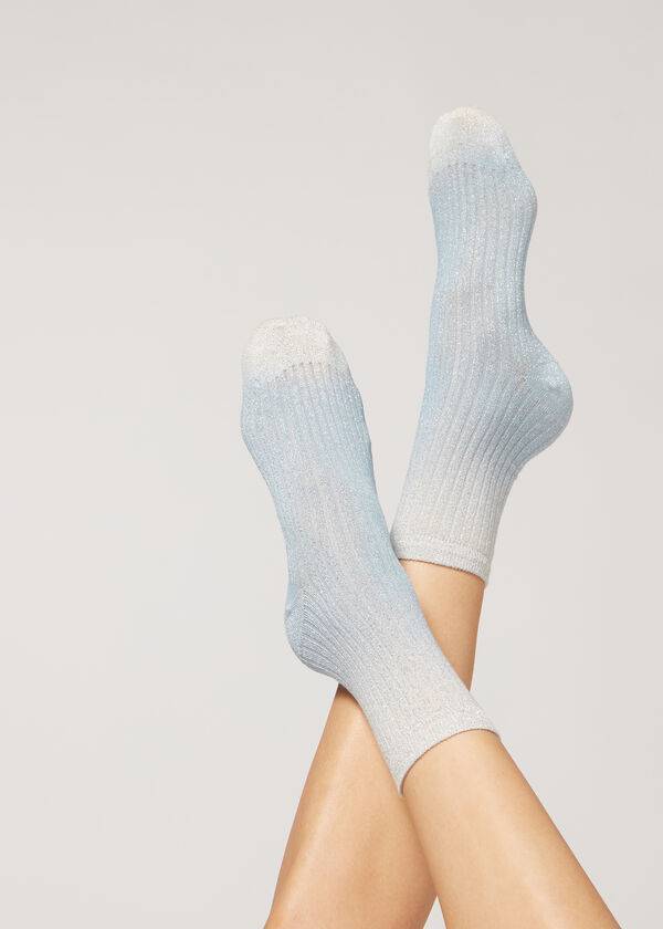 Calcetines Calzedonia Acanalado Faded Corta with Glitter Mujer Azules | CL2476YU