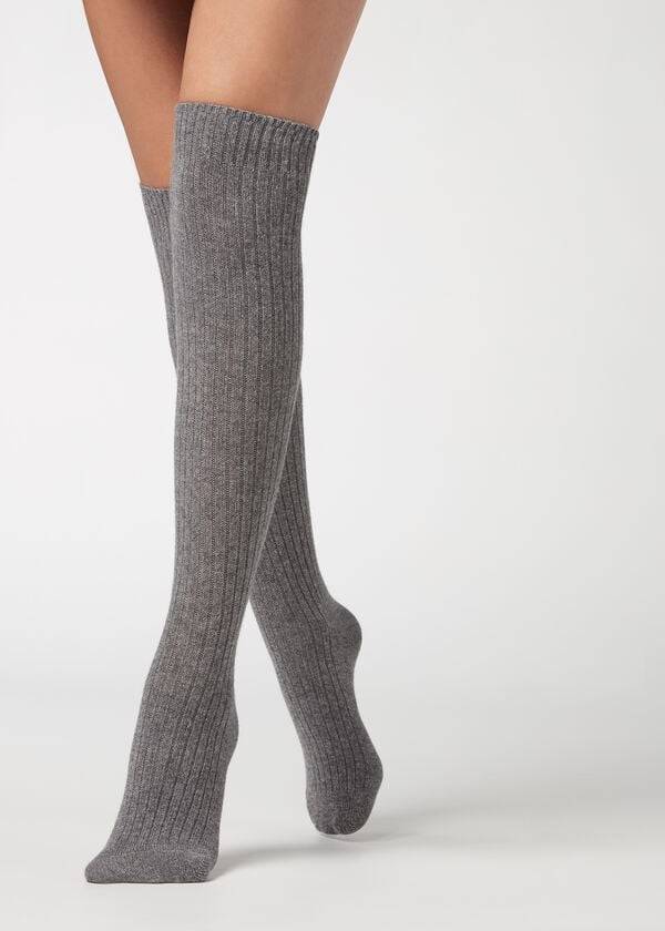 Calcetines Calzedonia Acanalado Long with Lana and Cashmere Mujer Gris | CL2255CE