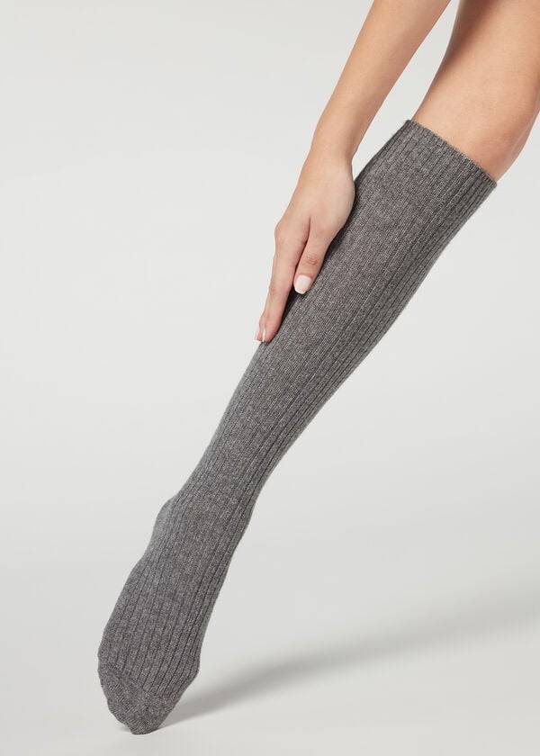 Calcetines Calzedonia Acanalado Long with Lana and Cashmere Mujer Gris | CL2255CE