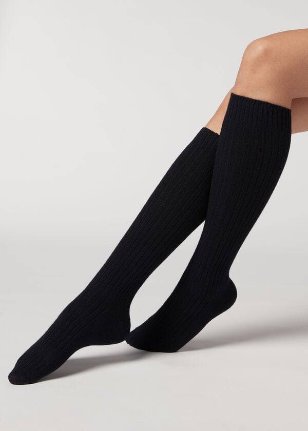 Calcetines Calzedonia Acanalado Long with Lana and Cashmere Mujer Azules | CL2257BC