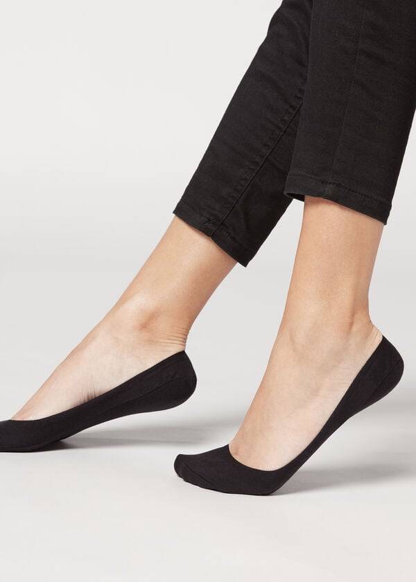 Calcetines Calzedonia Algodon Invisible with Silicona Edge Mujer Negras | CL2207MA