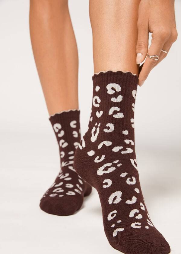 Calcetines Calzedonia Animal Print Acanalado Corta Mujer Marrones | CL2333LH
