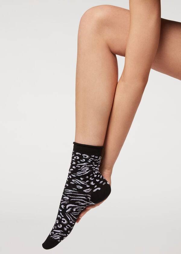 Calcetines Calzedonia Animal Print Corta Mujer Negras | CL2335JJ