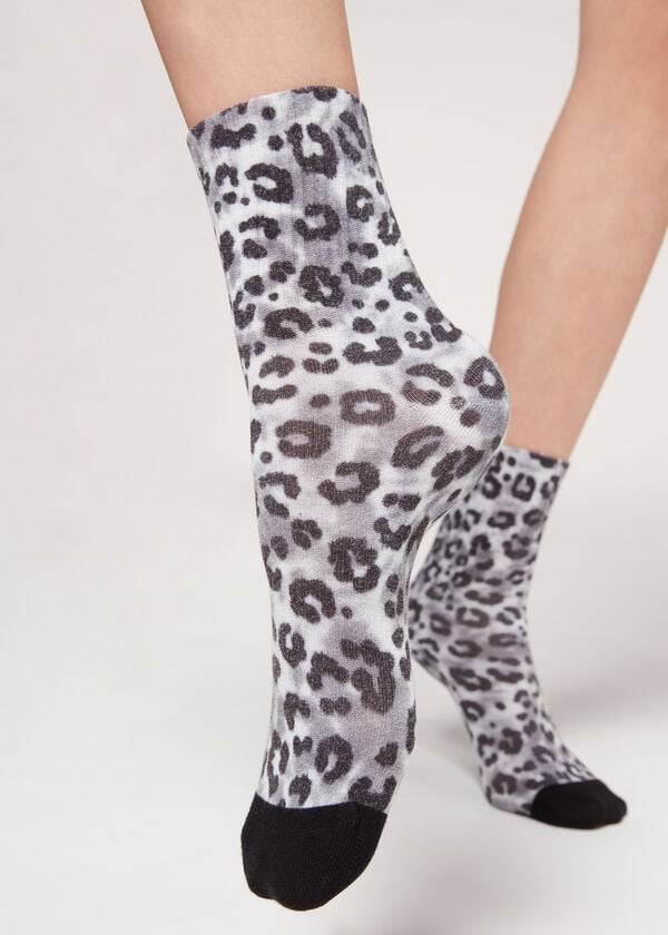 Calcetines Calzedonia Animal Print Corta Mujer Plateadas | CL2336HK