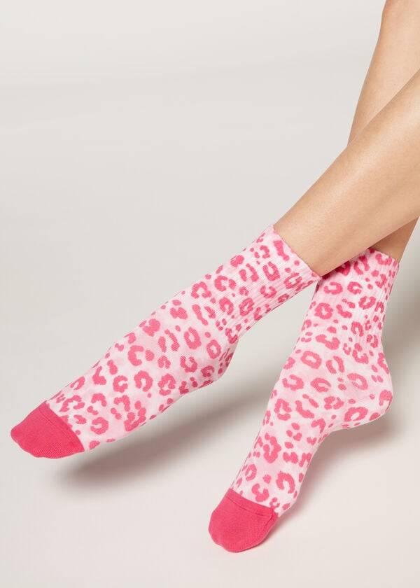 Calcetines Calzedonia Animal Print Corta Mujer Rosas | CL2339DN