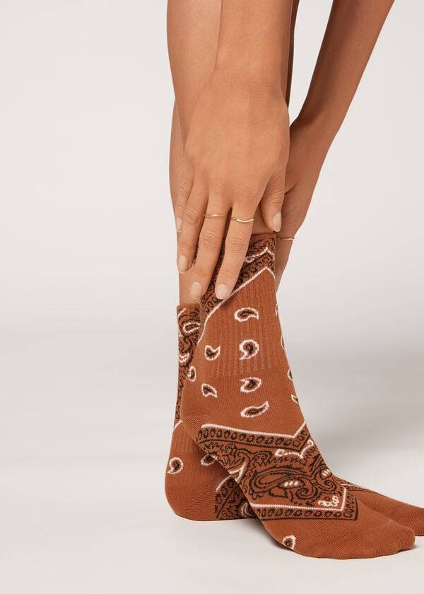 Calcetines Calzedonia Bandana Pattern Corta Mujer Marrones | CL2347TV