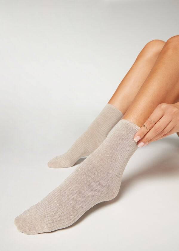 Calcetines Calzedonia Cashmere Corta with Glitter Mujer Blancas | CL2354BC