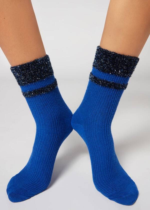 Calcetines Calzedonia Cashmere Corta with Glitter Trim Mujer Azules | CL2355VD