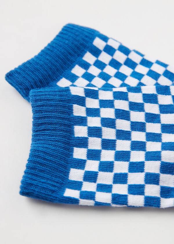Calcetines Calzedonia Checkered Pattern Corta Mujer Azules | CL2365DN
