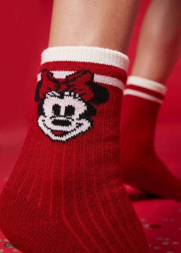 Calcetines Calzedonia Christmas Minnie Disney Soft Corta Mujer Rojas | CL2366SO