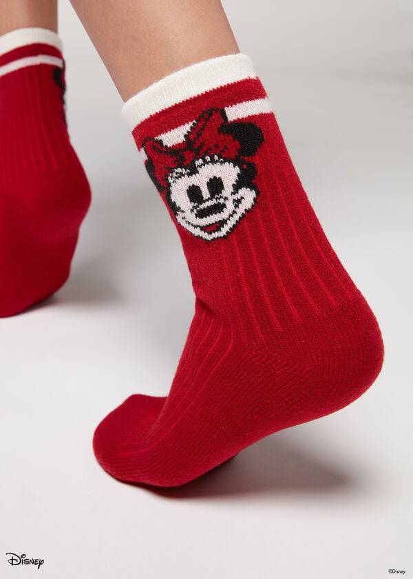 Calcetines Calzedonia Christmas Minnie Disney Soft Corta Mujer Rojas | CL2366SO