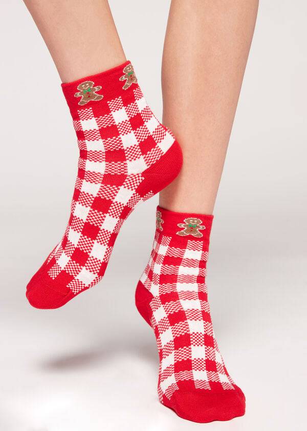 Calcetines Calzedonia Christmas Series Corta Mujer Rojas Blancas | CL2369OR