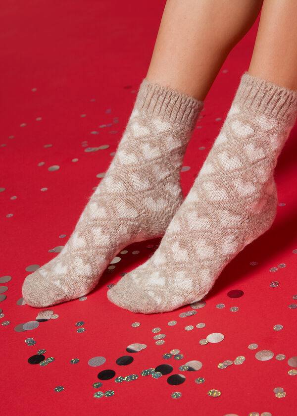 Calcetines Calzedonia Christmas Soft Corta Mujer Beige | CL2378MA