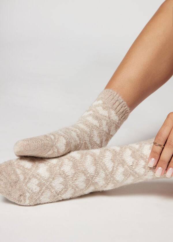 Calcetines Calzedonia Christmas Soft Corta Mujer Beige | CL2378MA