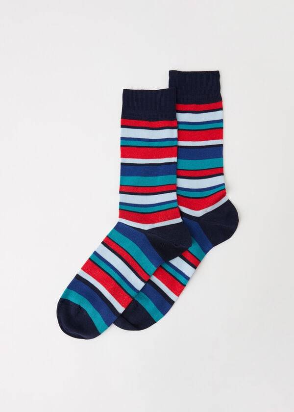 Calcetines Calzedonia Colorful A Rayas Crew Hombre Azules | CL2869QZ