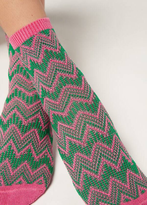 Calcetines Calzedonia Colorful Chevron Motif Corta Mujer Rosas | CL2379NB