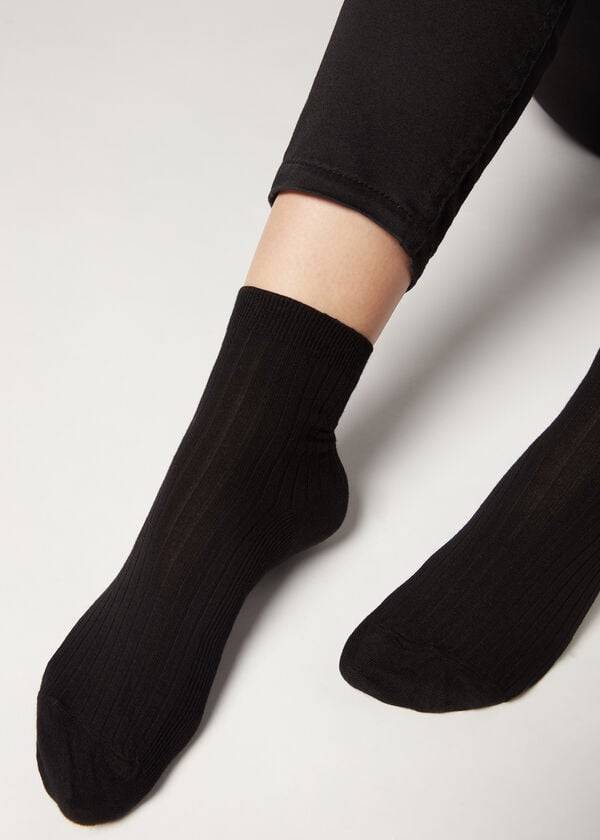 Calcetines Calzedonia Corta Acanalado with Algodon and Cashmere Mujer Negras | CL2514ZG