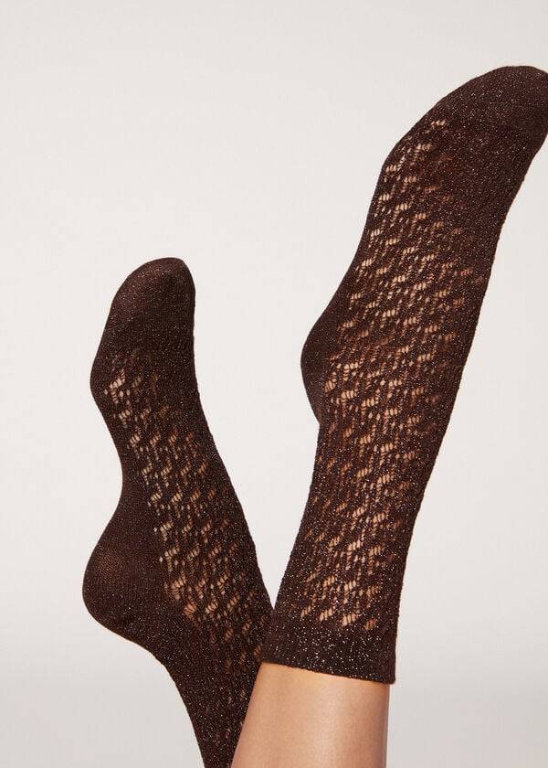 Calcetines Calzedonia Corta Openwork with Glitter Mujer Cafe | CL2506WY