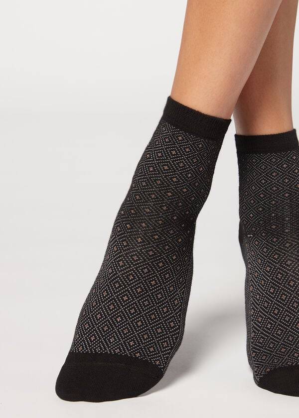 Calcetines Calzedonia Corta Patterned Mujer Negras | CL2509NB