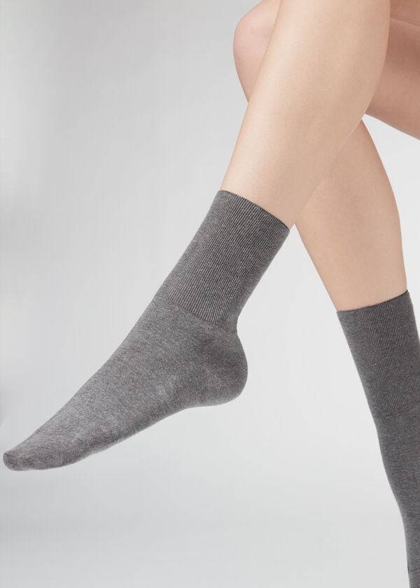 Calcetines Calzedonia Corta in Algodon with Cashmere Mujer Gris | CL2498PQ