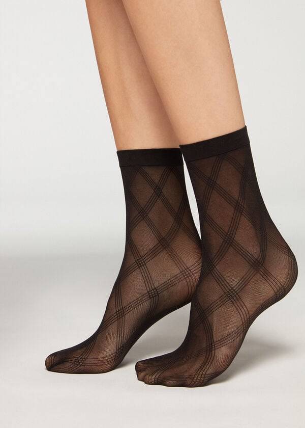 Calcetines Calzedonia Corta in Diamond Eco Mesh Mujer Negras | CL2500IS