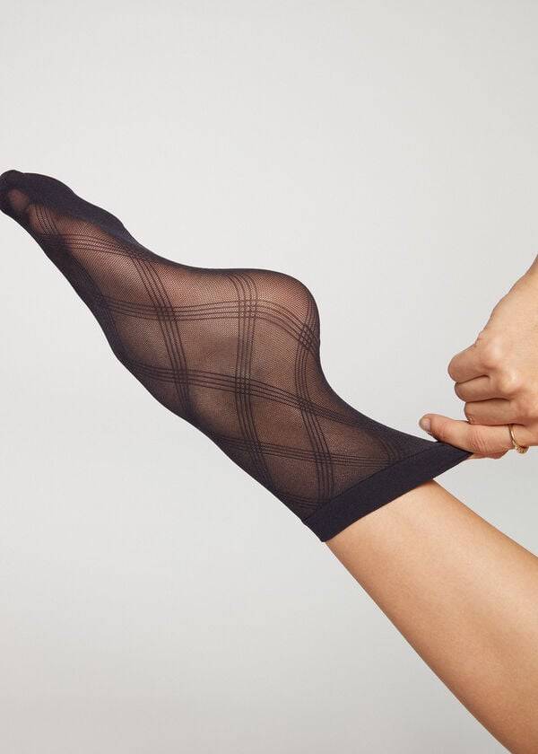 Calcetines Calzedonia Corta in Diamond Eco Mesh Mujer Azules | CL2501UT